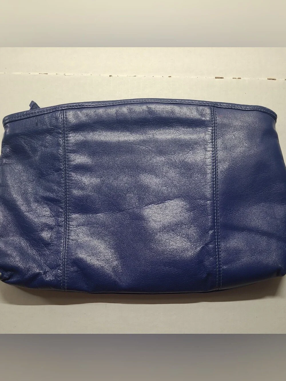 VTG 90's Contessa Dark Royal Blue Leather Clutch, Zippered
